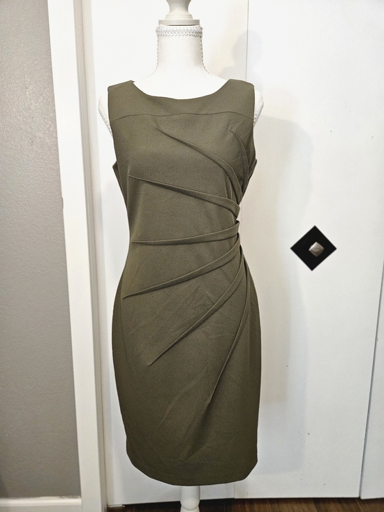 Calvin Klein Dresses & Skirts - Calvin Klein Olive Green Draped Pleat Midi Sheath Dress